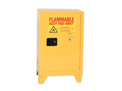 Justrite Tower Space Saver Safety Cabinet - 12 Gallon - 1 Shelf - 1 Door - Manual Close - Yellow - 1925XLEGS