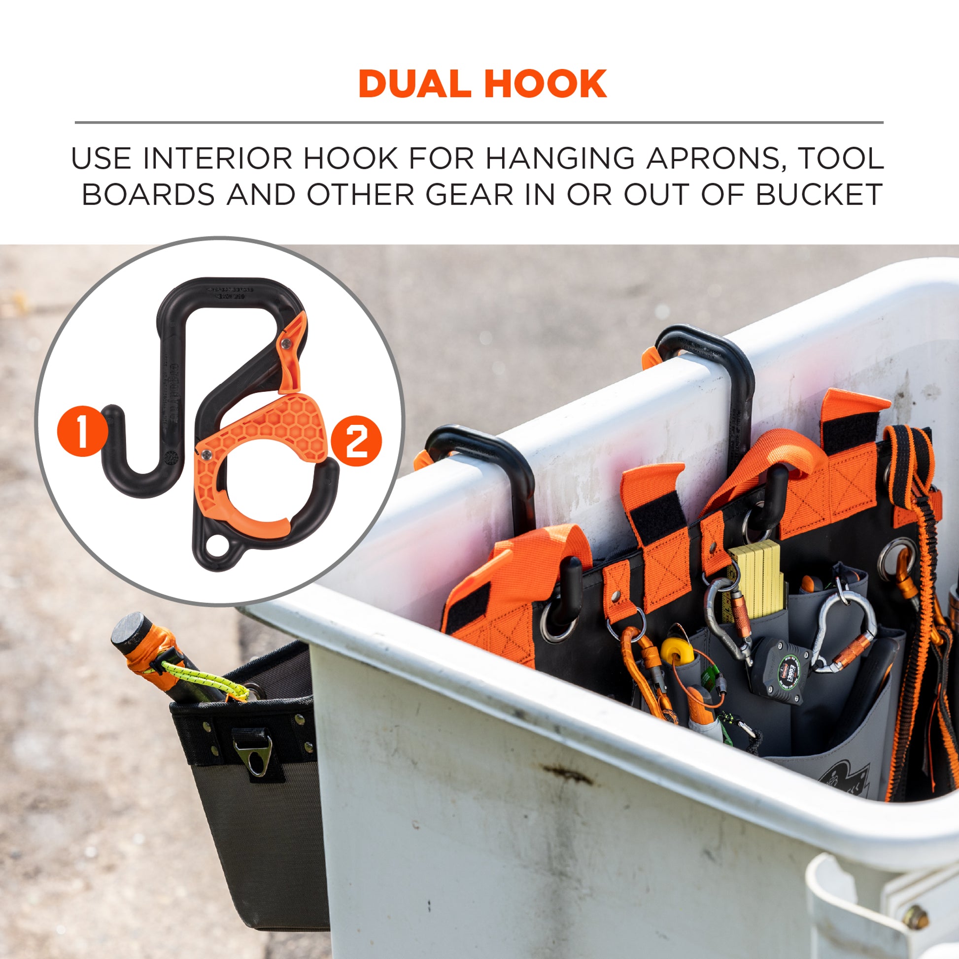 Ergodyne Squids 3178 Locking Aerial Bucket Hook with Tethering Point - Black and Orange - 3in (7.6cm) - 2-pack