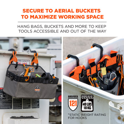 Ergodyne Squids 3178 Locking Aerial Bucket Hook with Tethering Point - Black and Orange - 3in (7.6cm) - 2-pack