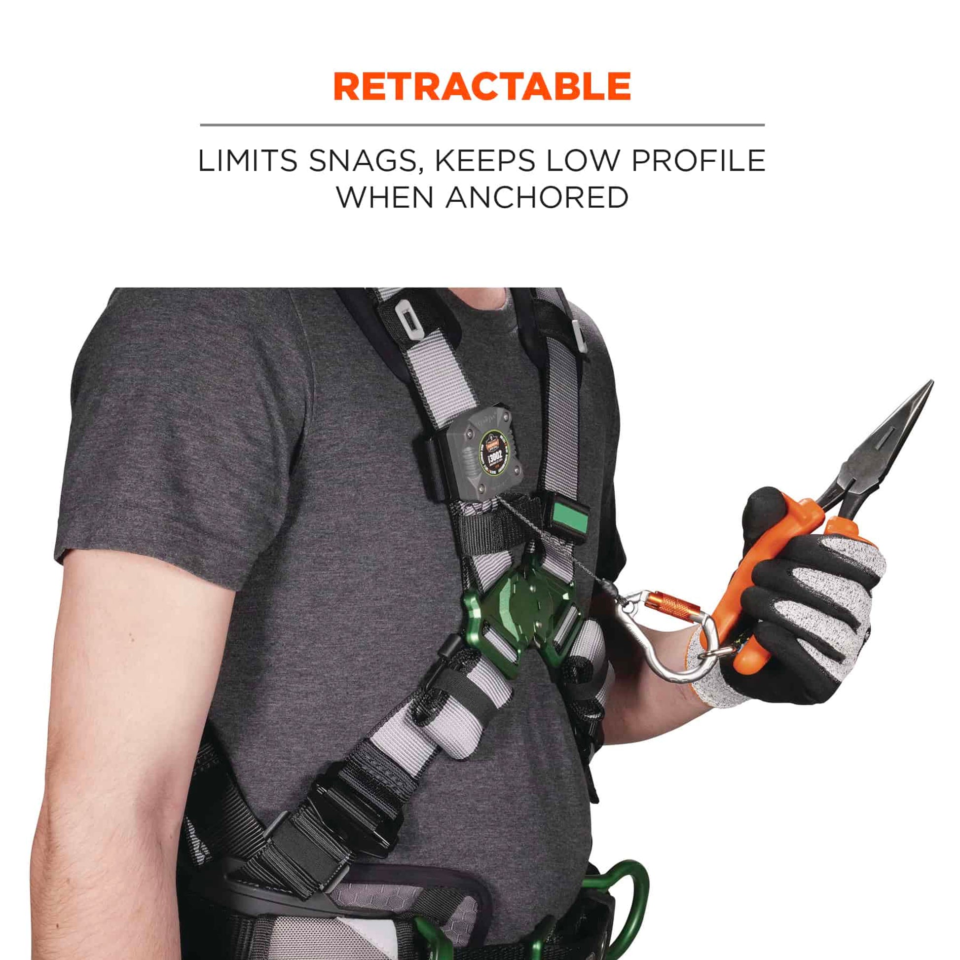 Ergodyne Squids 3002 Retractable Tool Lanyard - Locking Carabiner and Belt Loop - 2lbs