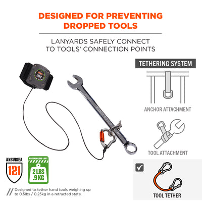 Ergodyne Squids 3002 Retractable Tool Lanyard - Locking Carabiner and Belt Loop - 2lbs