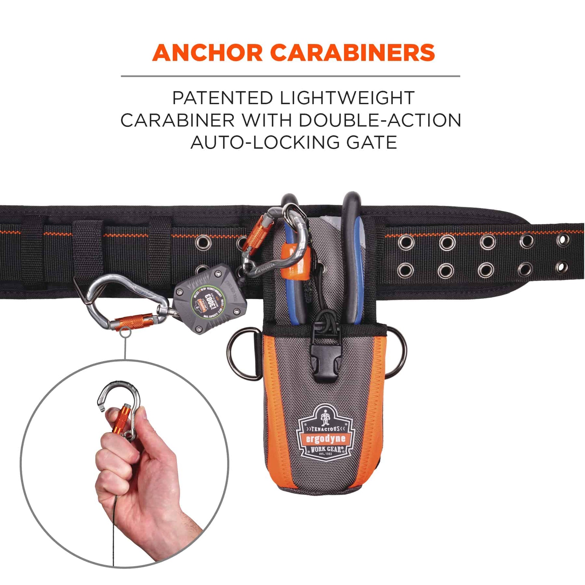 Ergodyne Squids 3003 Retractable Tool Lanyard - Dual Locking Carabiners - 2lbs
