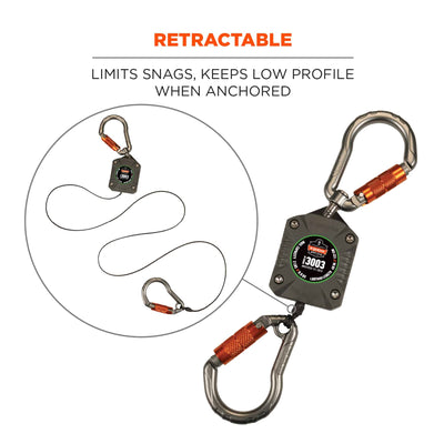 Ergodyne Squids 3003 Retractable Tool Lanyard - Dual Locking Carabiners - 2lbs