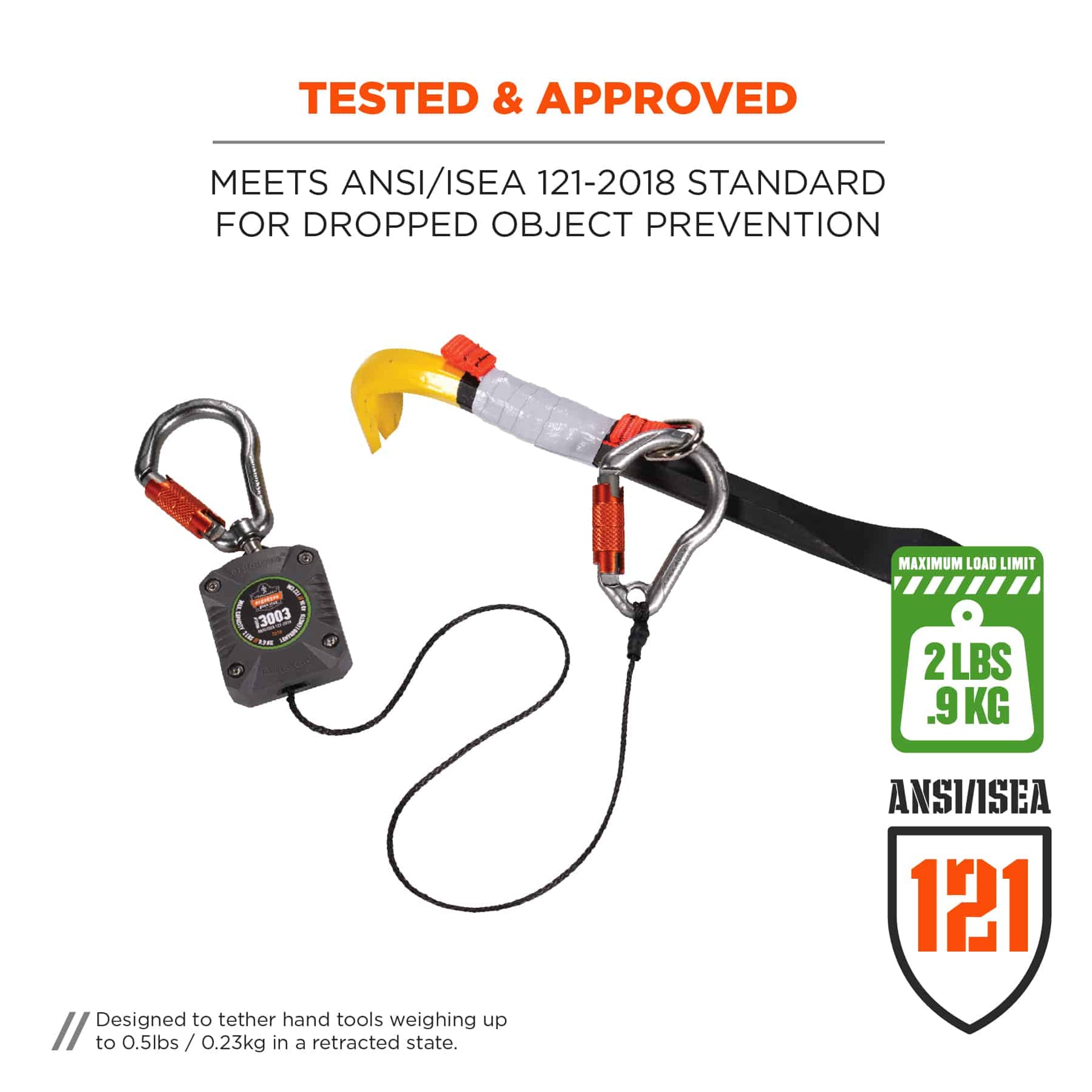 Ergodyne Squids 3003 Retractable Tool Lanyard - Dual Locking Carabiners - 2lbs