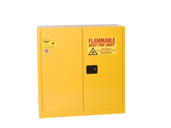 Justrite Flammable Liquid Safety Cabinet - 30 Gallon - 1 Shelf - Sliding Self Close - Yellow - 1930X