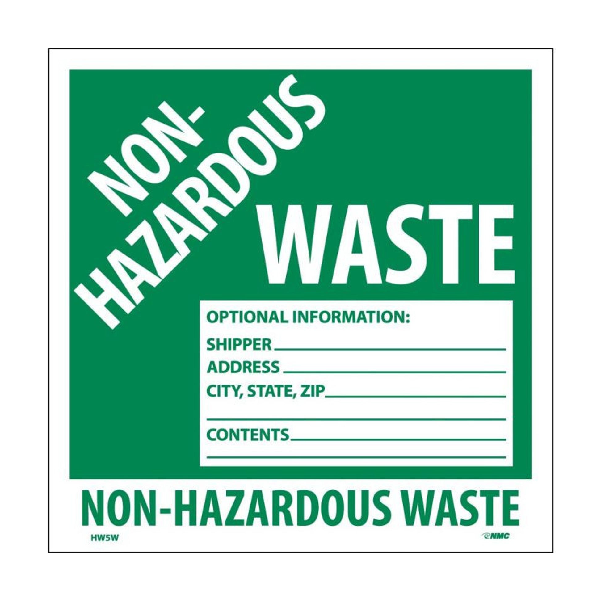 Labels Non-Hazardous Waste 6X6 Ps Vinyl 25/Pk