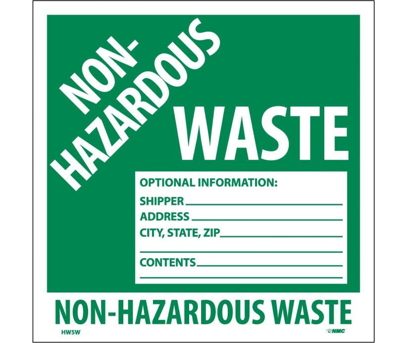 Labels Non-Hazardous Waste 6X6 Ps Vinyl 25/Pk