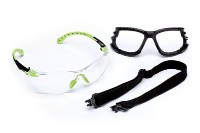 3M Solus 1000-Series S1201SGAF-KT - Kit - Foam - Strap - Green/Black - Clear Scotchgard Anti-fog Lens - Box/20 Pair