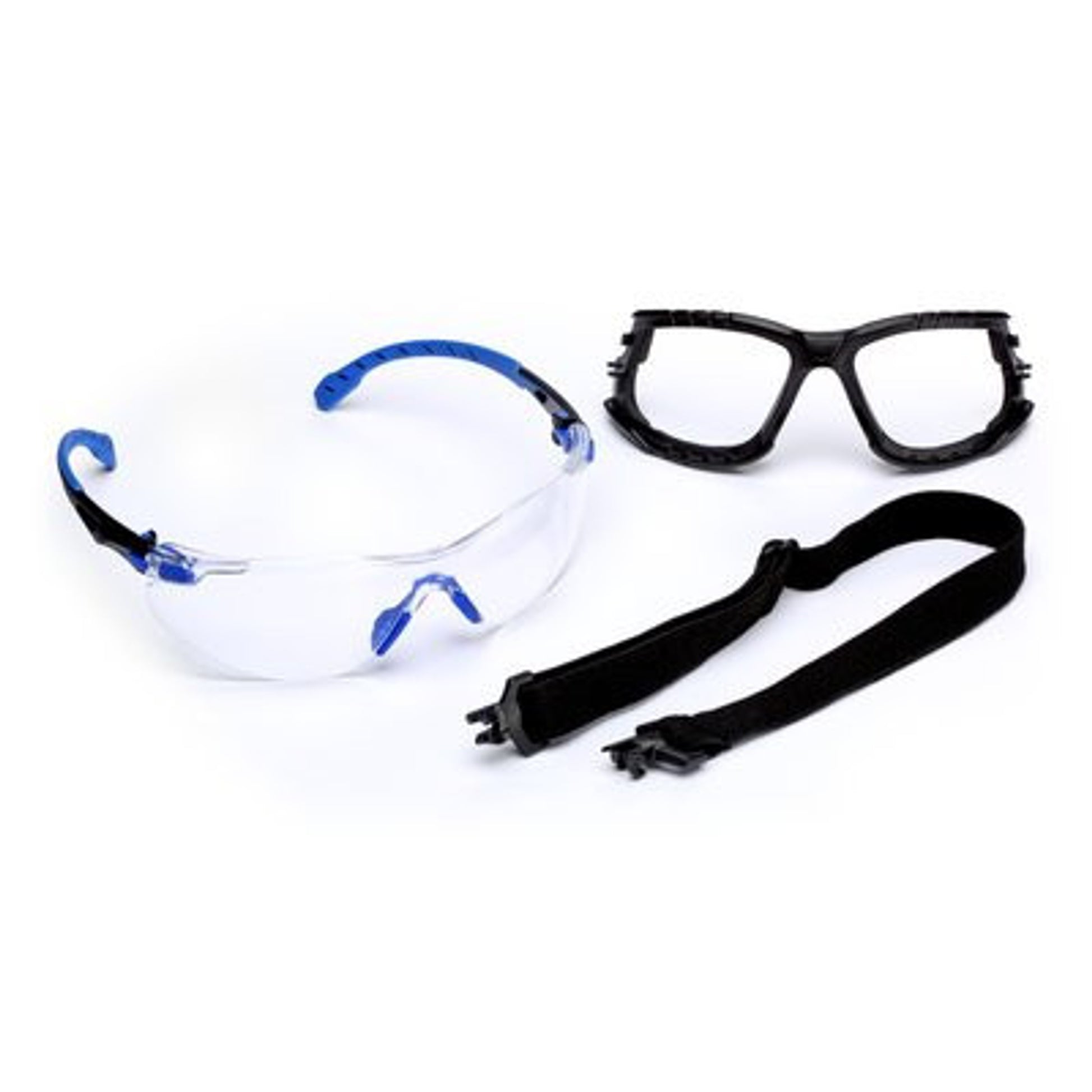 3M Solus 1000-Series S1101SGAF-KT, Kit, Foam, Strap, Black/Blue, Clear Scotchgard Anti-fog Lens 20 EA/Case