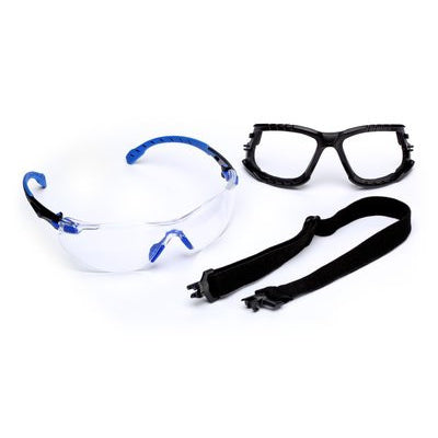 3M Solus 1000-Series S1101SGAF-KT, Kit, Foam, Strap, Black/Blue, Clear Scotchgard Anti-fog Lens 20 EA/Case