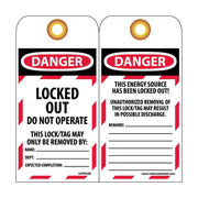 Tag Danger Locked Out,Do Not Operate 6X3 Unrip Vinyl 25/Pk     Grommet