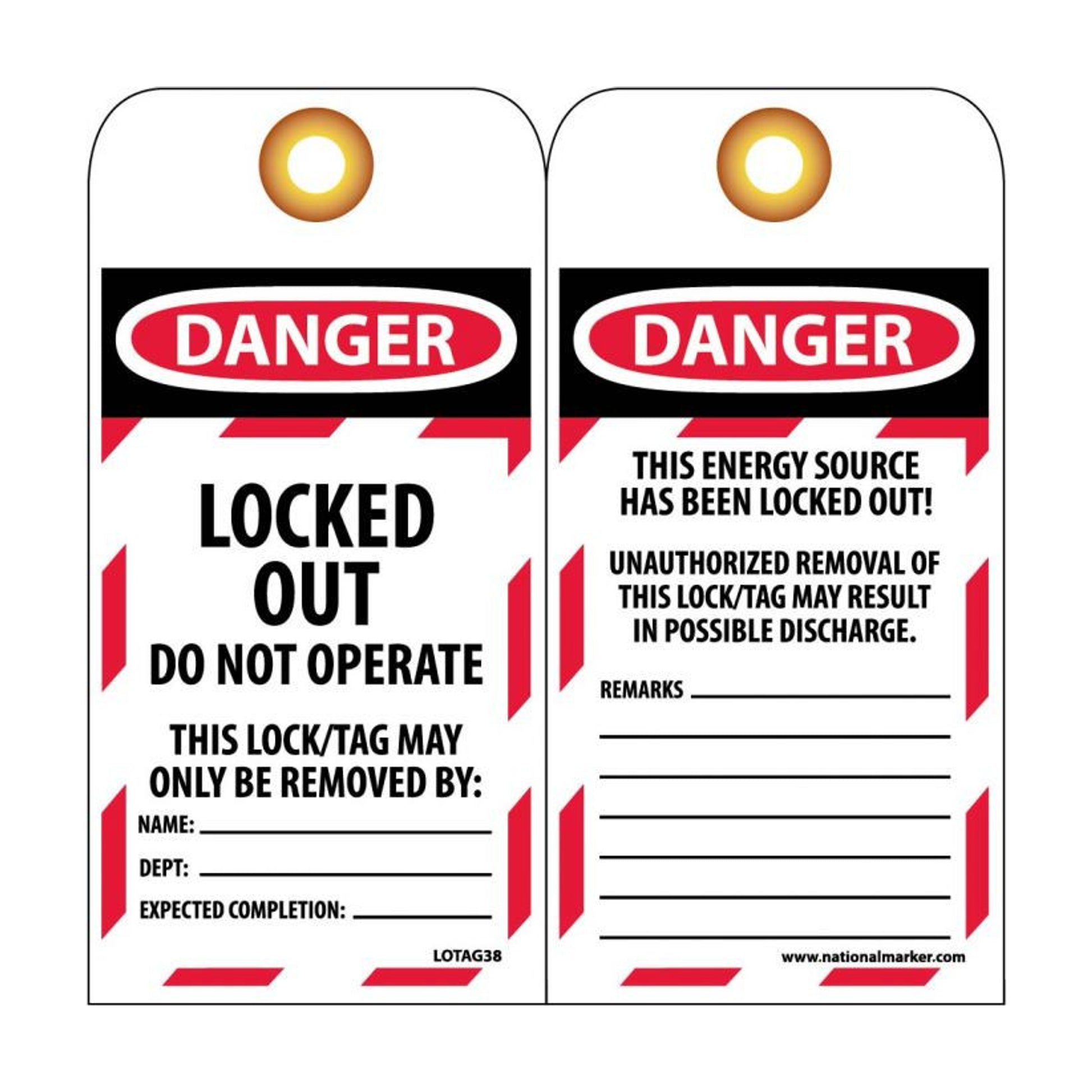 Tag Danger Locked Out,Do Not Operate 6X3 Unrip Vinyl 25/Pk     Grommet