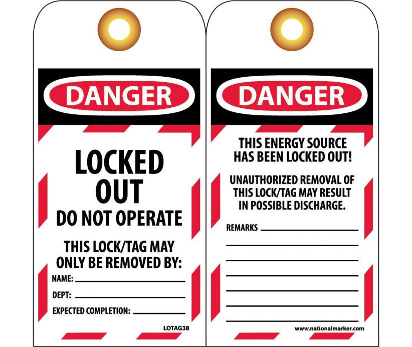 Tag Danger Locked Out,Do Not Operate 6X3 Unrip Vinyl 25/Pk     Grommet