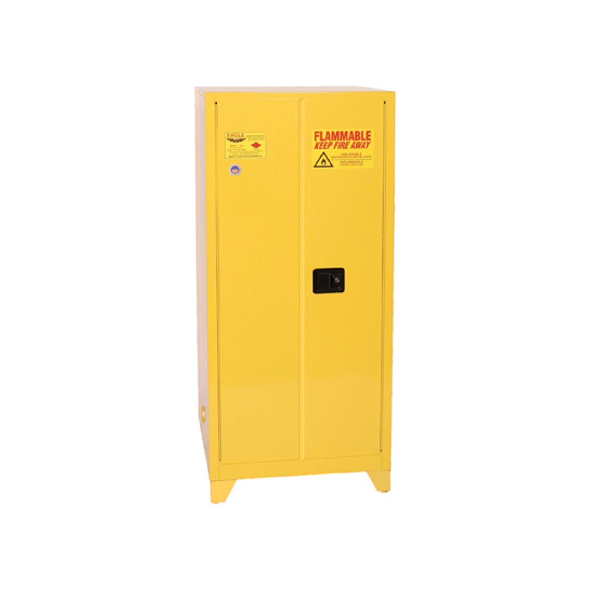 Eagle Tower Safety Cabinet - 60 Gallon - 2 Shelves - 2 Door - Manual Close - Yellow - 1962XLEGS