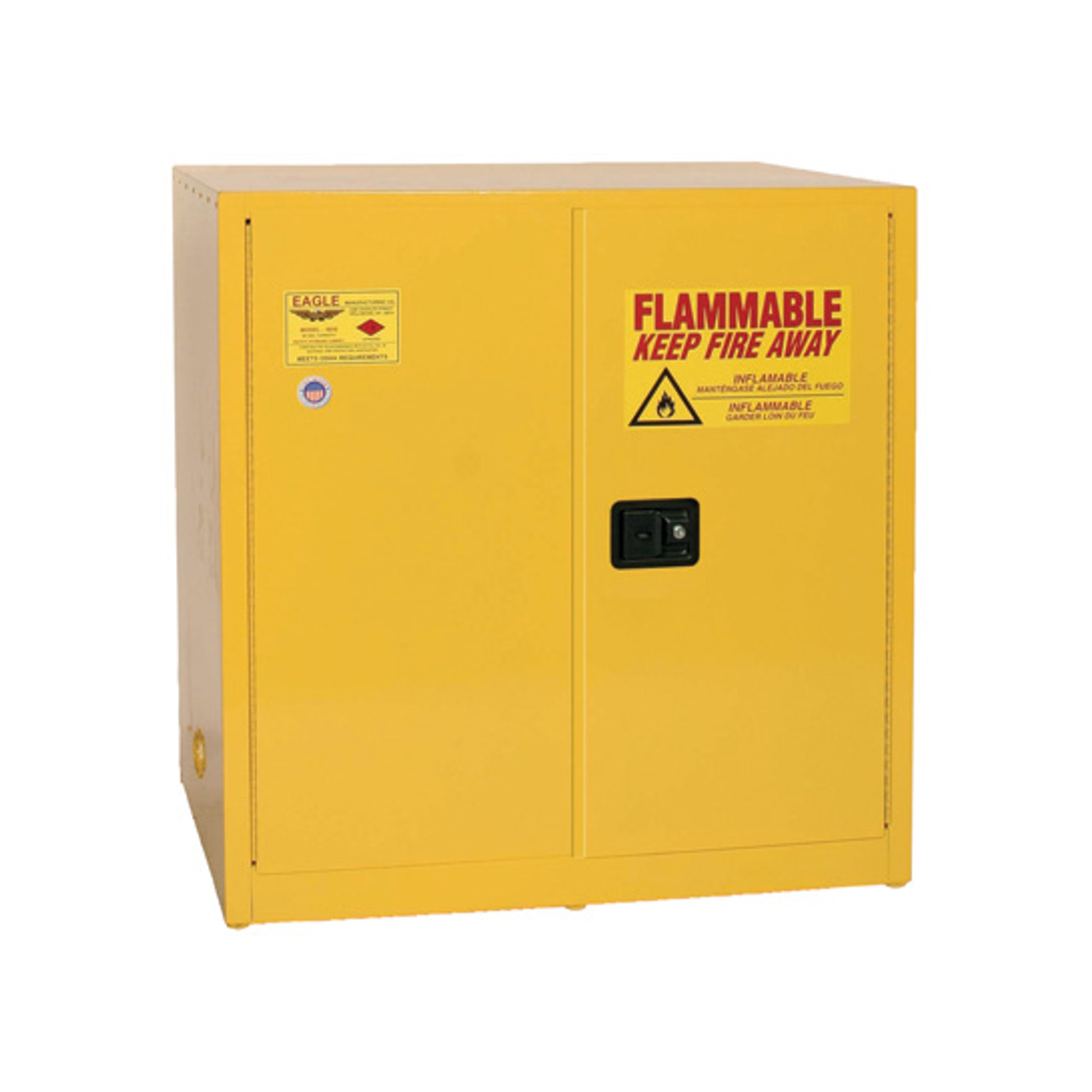 Eagle Work Bench Flammable Liquid Safety Cabinet - 60 Gallon - 1 Shelf - 2 Door - Manual Close - Yellow - 1964X