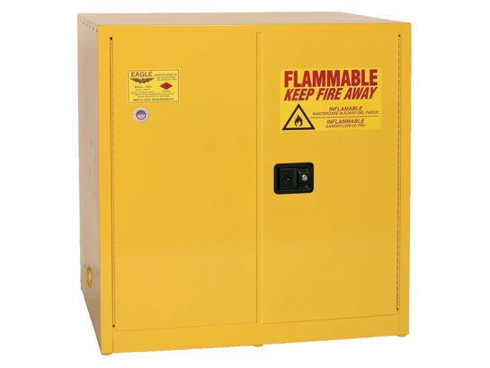Justrite Work Bench Flammable Liquid Safety Cabinet - 60 Gallon - 1 Shelf - 2 Door - Manual Close - Yellow - 1964X