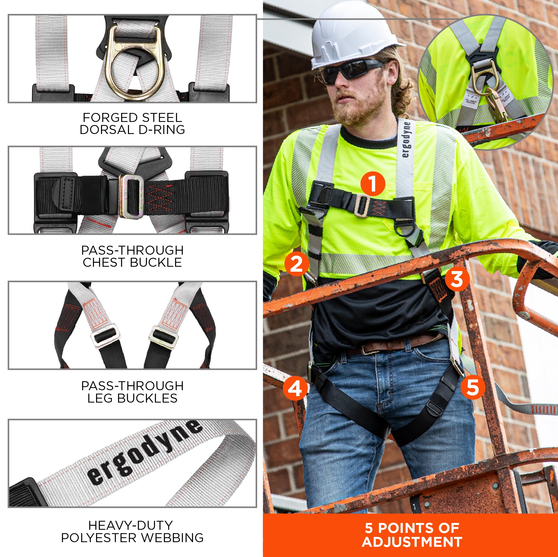 Ergodyne 3201 Harness + 4' Travel Restraint Lanyard 3197 + 3198