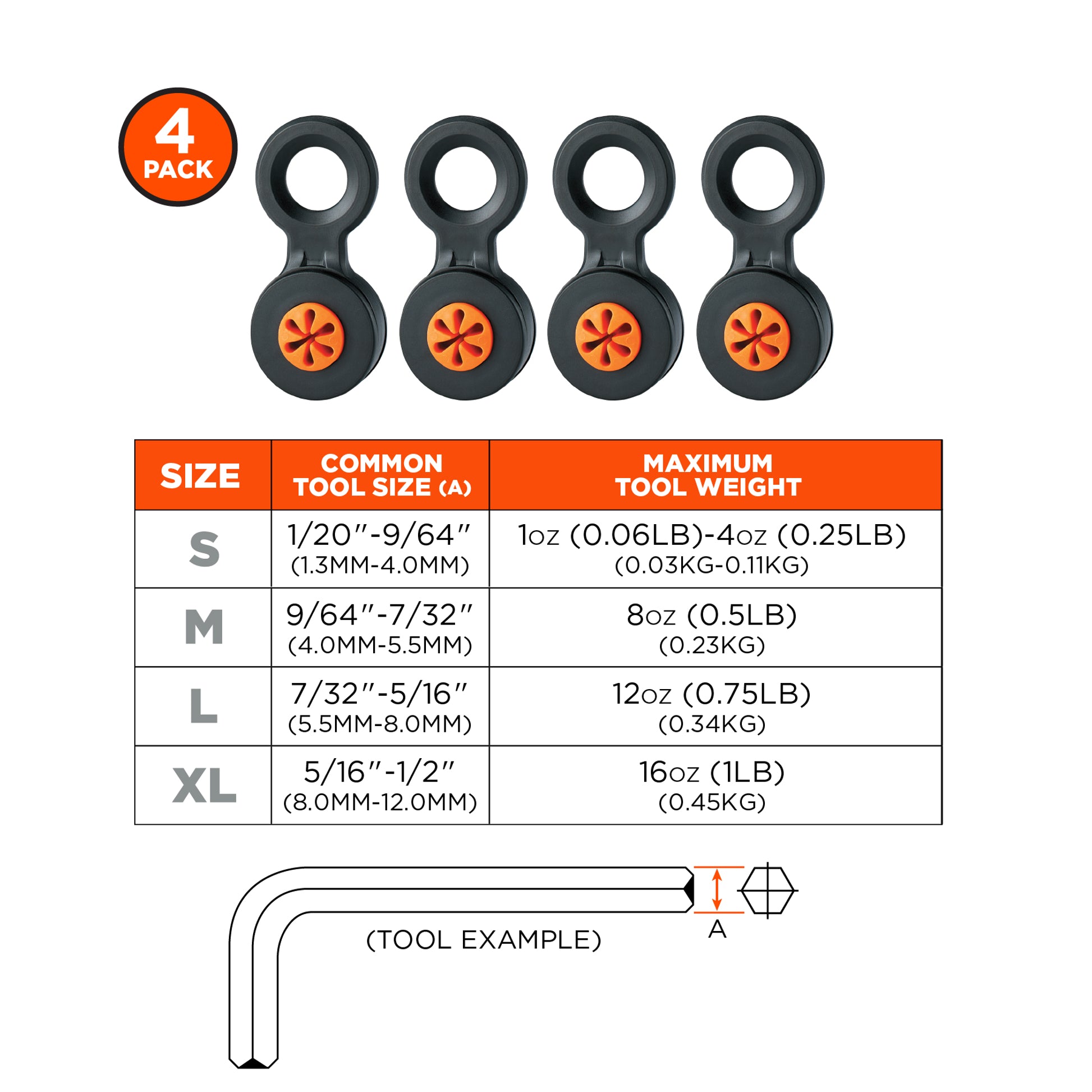 Ergodyne Squids 3740 Hand Tool Attachment Trap - Slips - Black and Orange - M - 4-pack