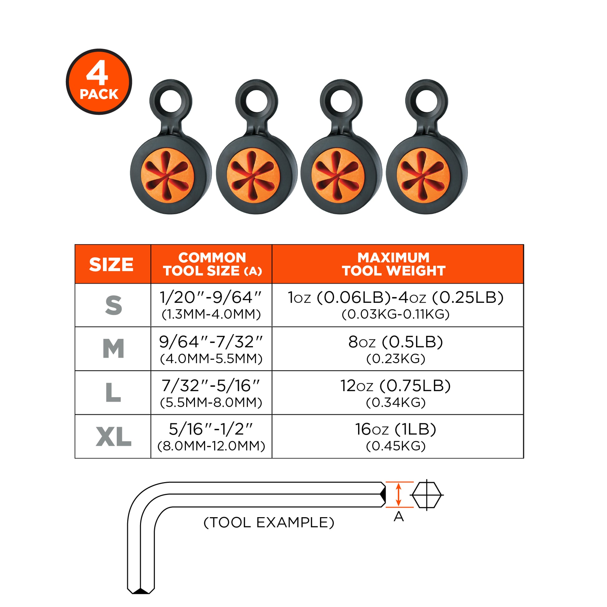 Ergodyne Squids 3740 Hand Tool Attachment Trap - Slips - Black and Orange - XL - 4-pack