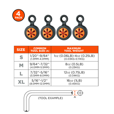 Ergodyne Squids 3740 Hand Tool Attachment Trap - Slips - Black and Orange - XL - 4-pack