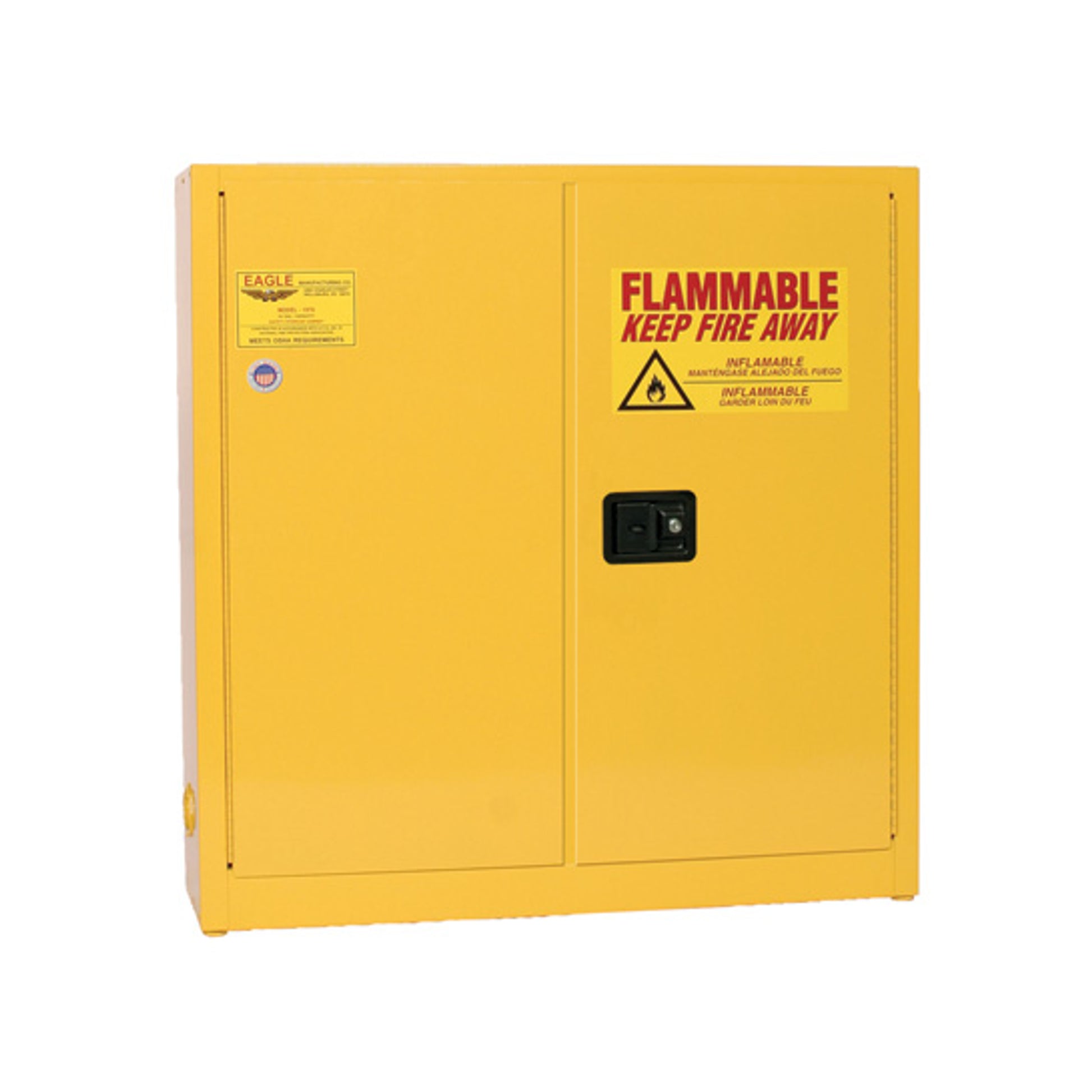 Eagle Wall Mount Flammable Liquid Safety Cabinet - 24 Gallon - 3 Shelves - 2 Door - Self Close - Yellow - 1975X