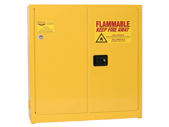 Justrite Wall Mount Flammable Liquid Safety Cabinet - 24 Gallon - 3 Shelves - 2 Door - Manual Close - Yellow - 1976X