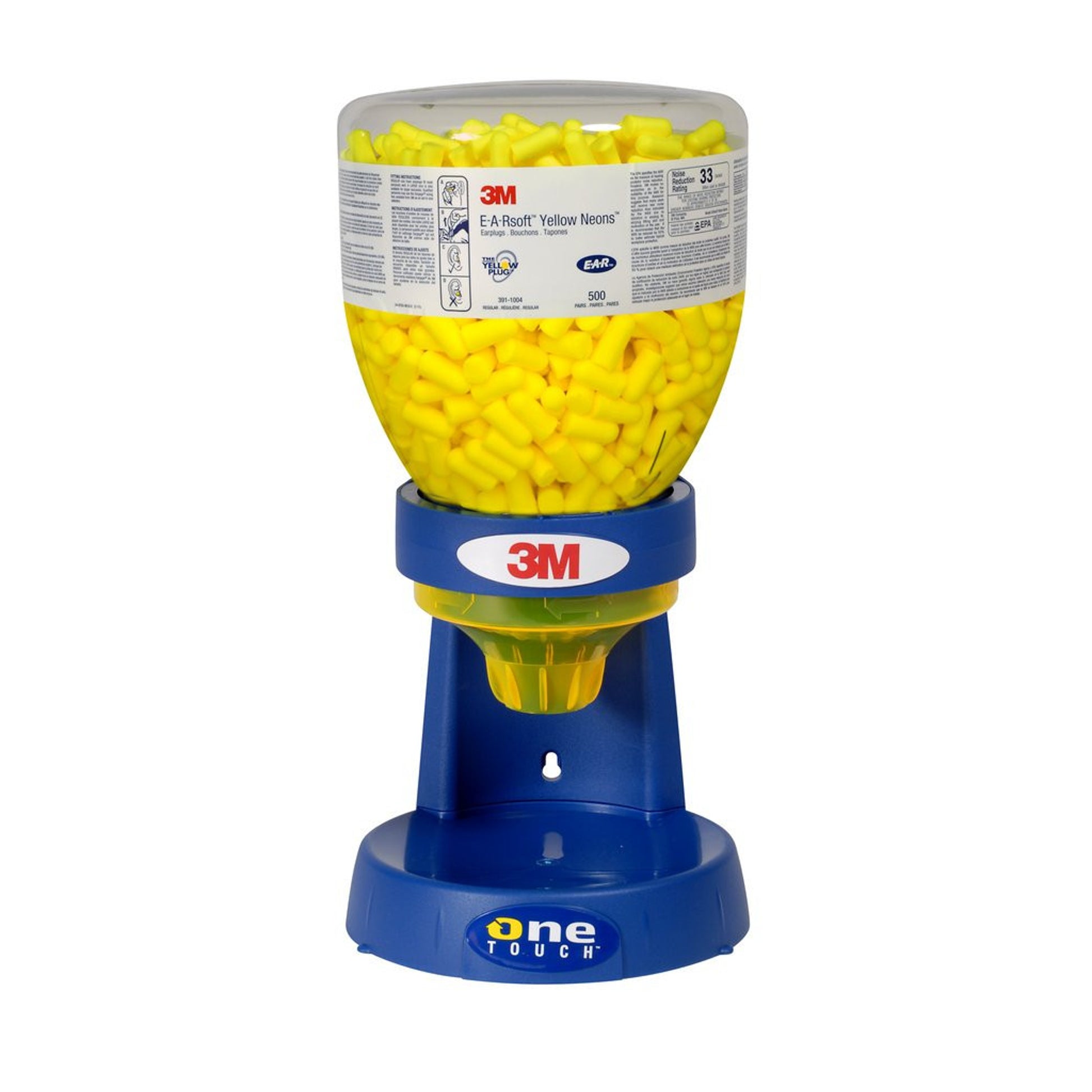 3M E-A-Rsoft Yellow Neons Uncorded Earplugs 391-1005, Large, in One Touch Dispenser Refill Bottle, Large Size 1600 EA/Case