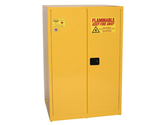 Justrite Flammable Liquid Safety Cabinet - 90 Gallon - 2 Shelves - 2 Door - Manual Close - Yellow - 1992X