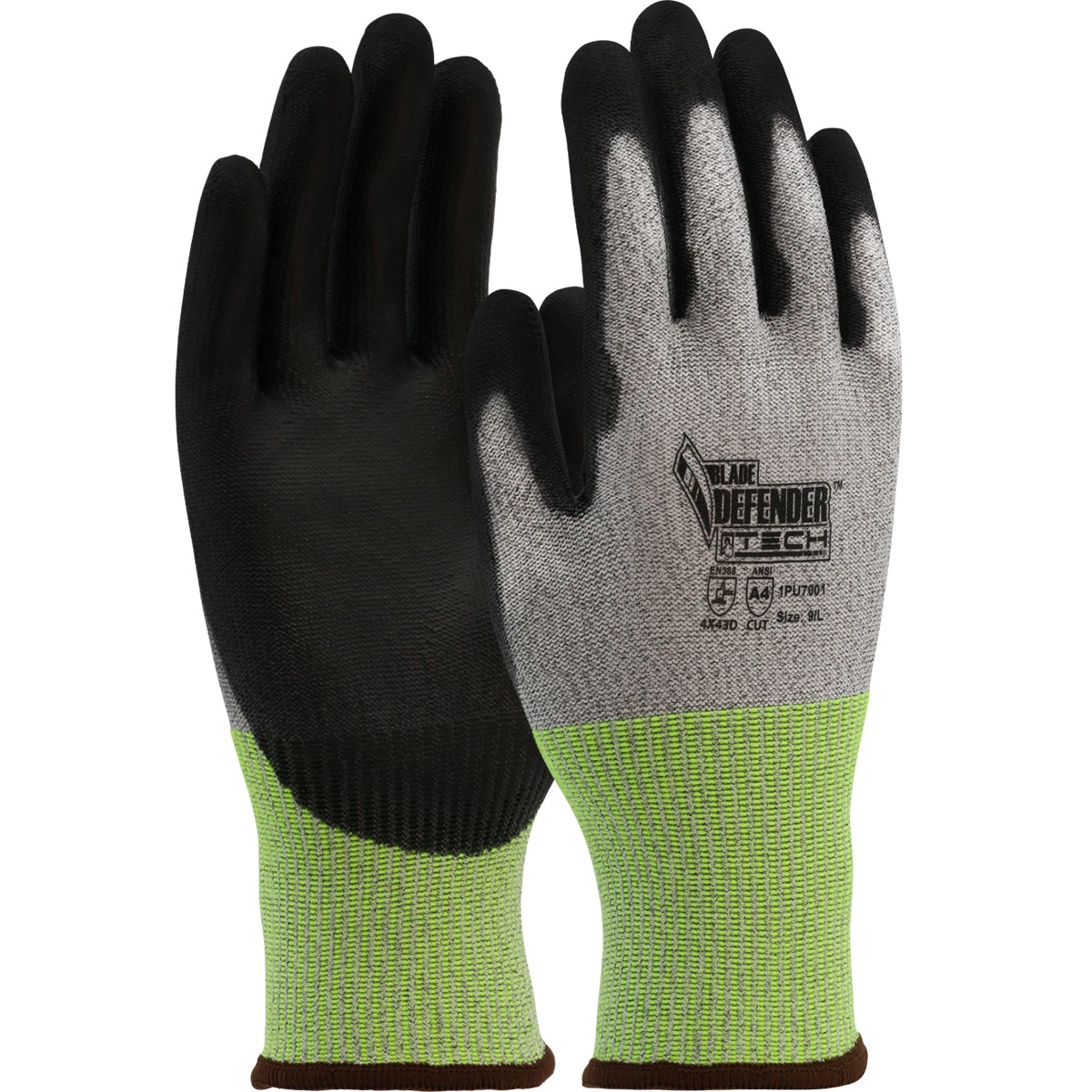 Blade Defender Seamless Knit Polykor Blended Glove w/Polyurethane Coated Flat Grip on Palm & Fingers - Touchscreen Compatible - Gray - 12/PR - 1PU7001