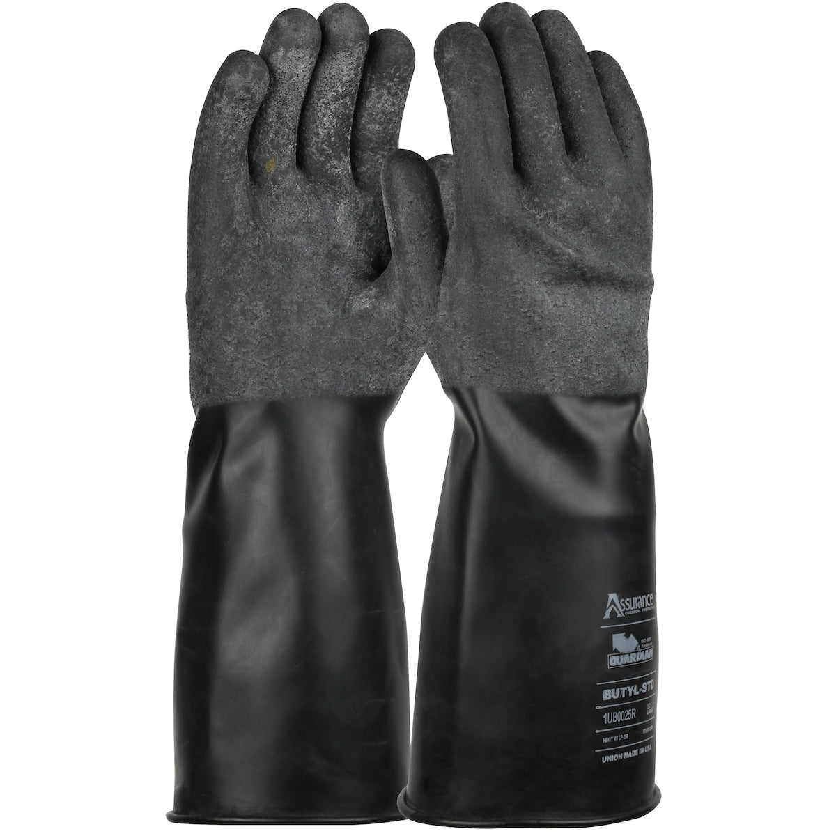 Assurance Guardian 14" Long 25 Mil Butyl Rubber Glove w/Rough-Grip - Black - 1/PR - 1UB0025R