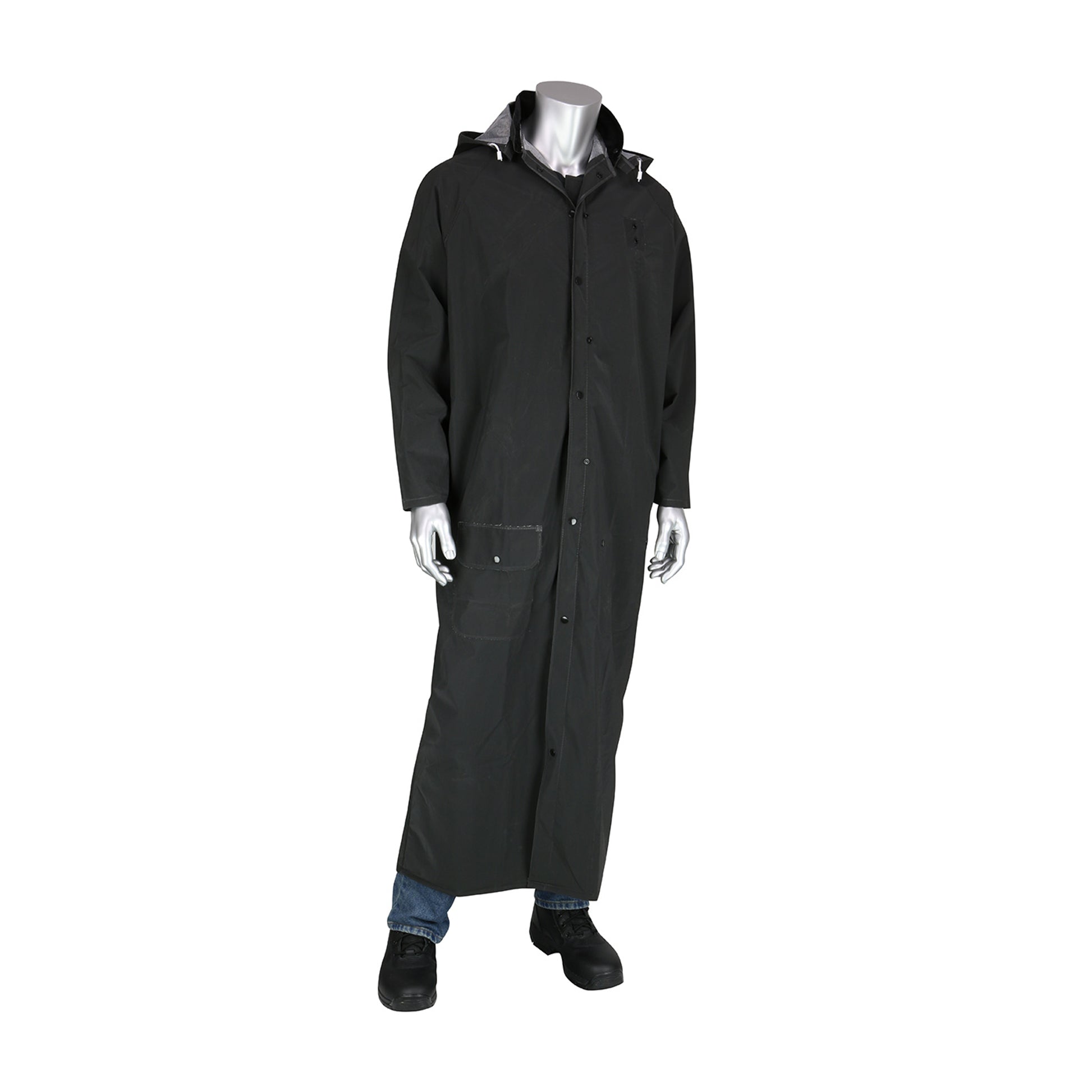 Base35FR Premium 60" Duster Raincoat w/Limited Flammability - 0.35 mm - Black - 1/EA - 205-322FR