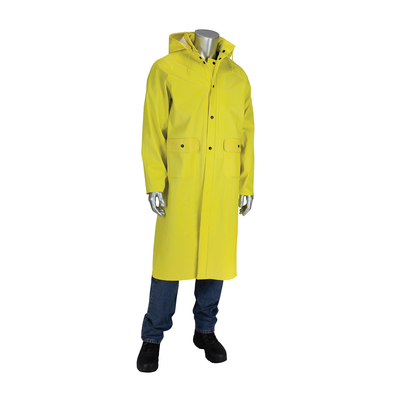 Flex Rainwear Ribbed PVC 48" Jacket w/Hood - 0.65 mm - Yellow - 1/EA - 201-650C