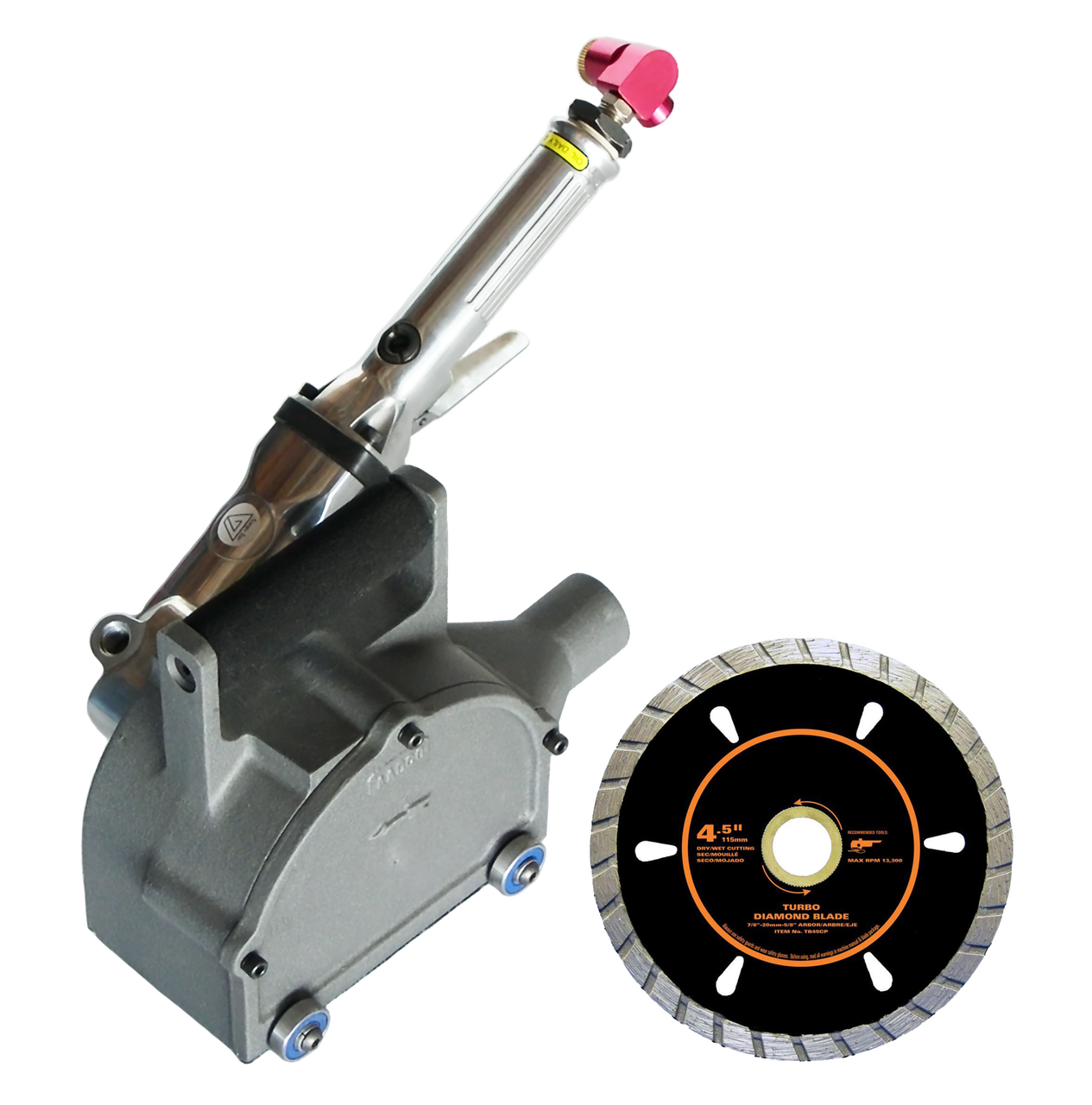 Heavy Duty 2 1/4 inch Rotopeen Air powered Kit with 4 1/2 inch Diamond Turbo Cutting  Blade and Dust Collection Attachment