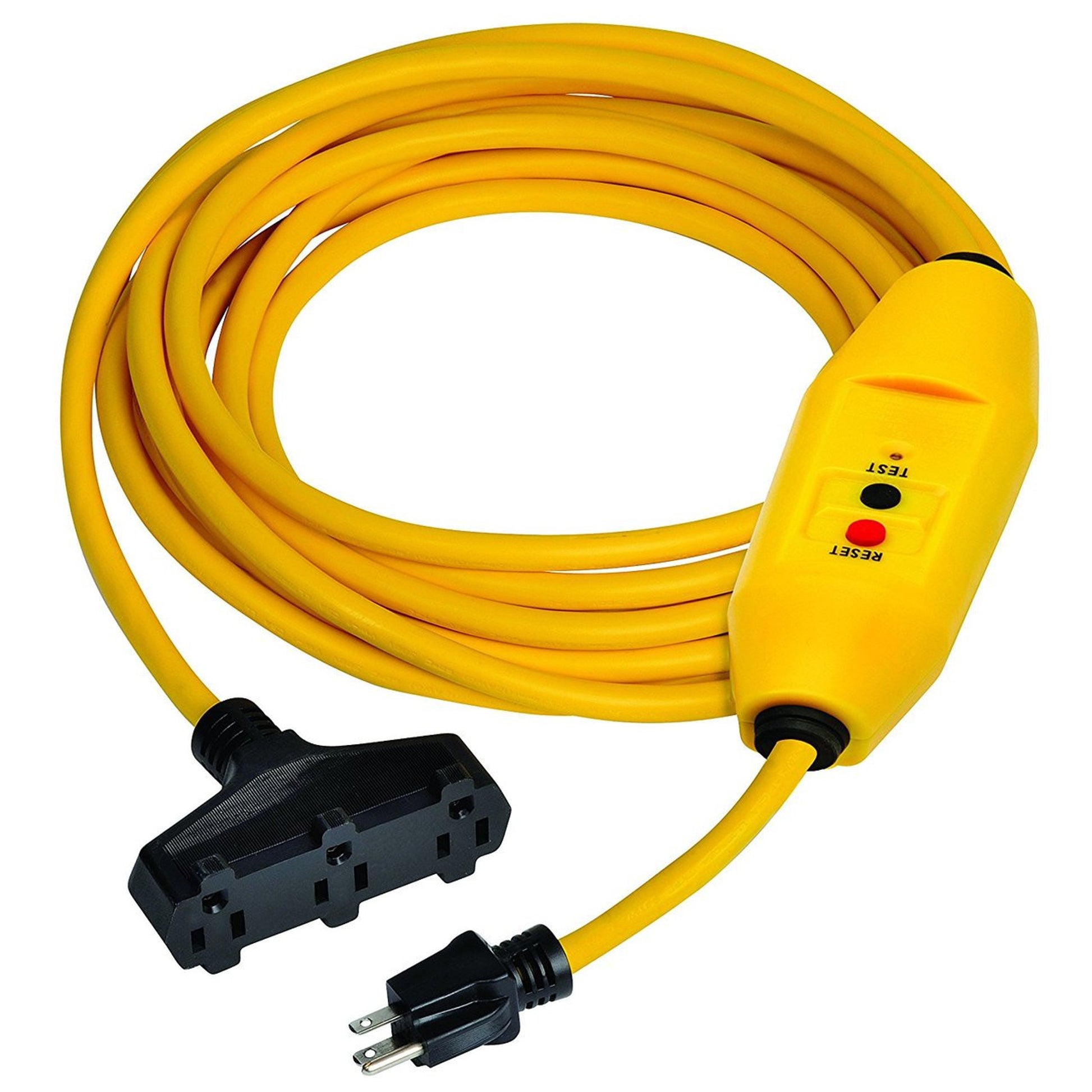 100 ft. Yellow Inline 15 AMP GFCI Cord Set with Triple Tap Connector