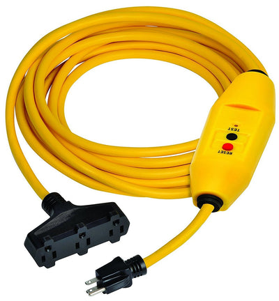 100 ft. Yellow Inline 15 AMP GFCI Cord Set with Triple Tap Connector