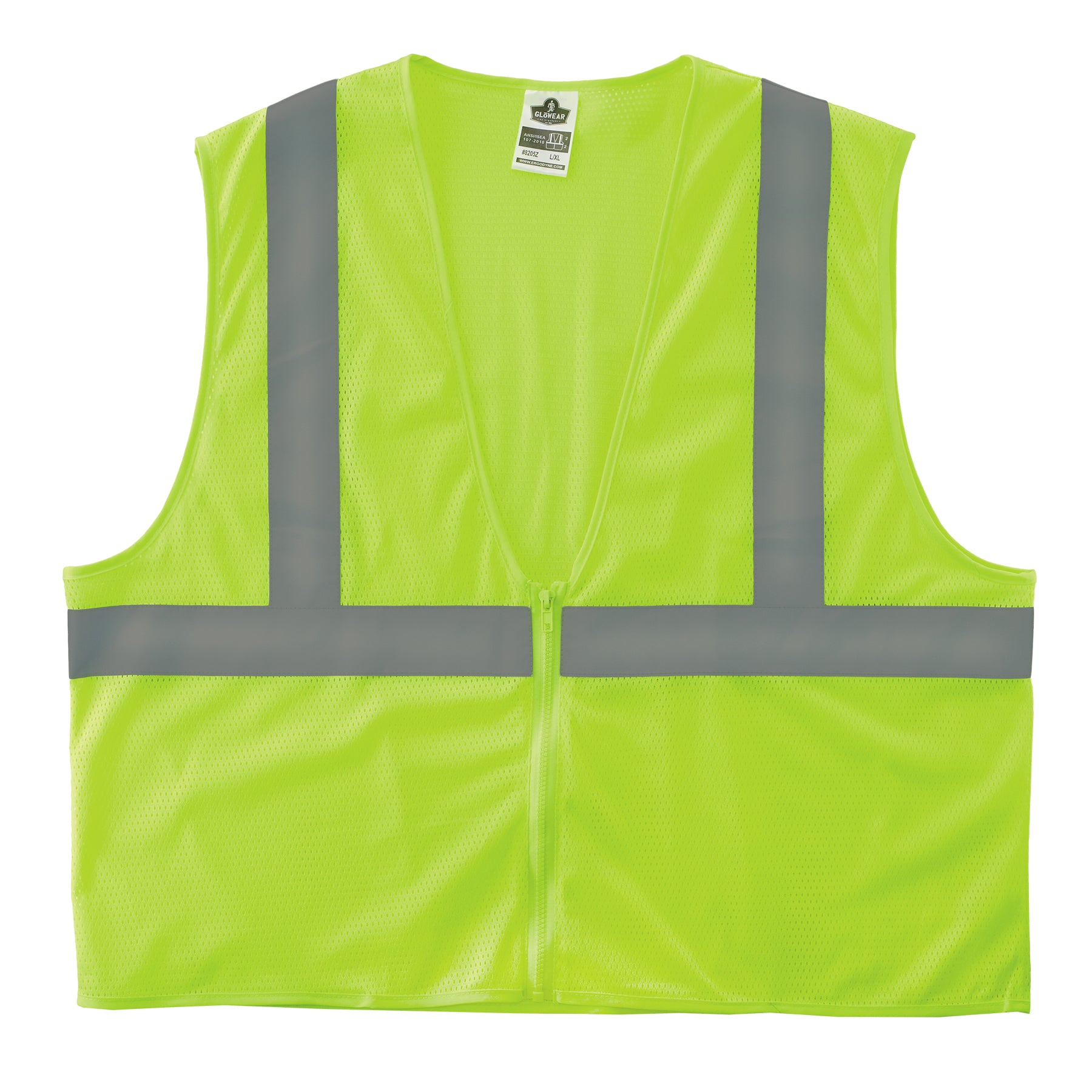 Ergodyne GloWear 8205Z Mesh Hi-Vis Safety Vest - Type R, Class 2 - Zipper, No Pockets - Lime