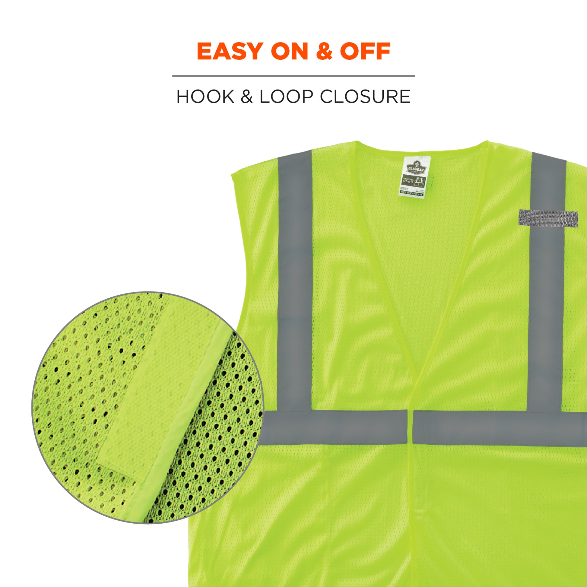 Ergodyne GloWear 8210HL Mesh Hi-Vis Safety Vest - Type R, Class 2, Hook & Loop, Economy - Lime