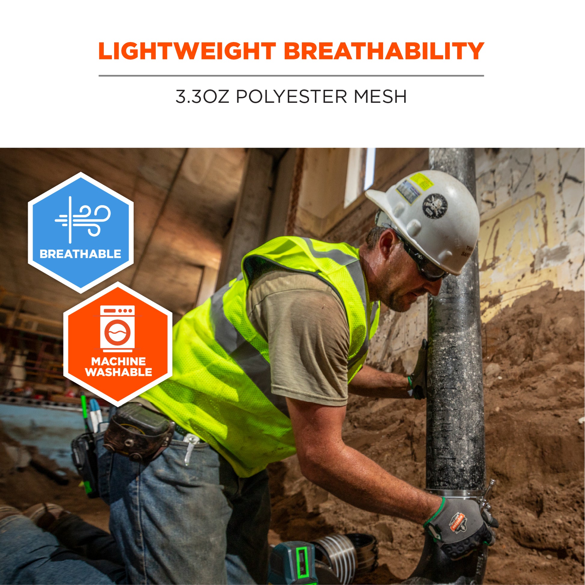 Ergodyne GloWear 8210HL Mesh Hi-Vis Safety Vest - Type R, Class 2, Hook & Loop, Economy - Lime