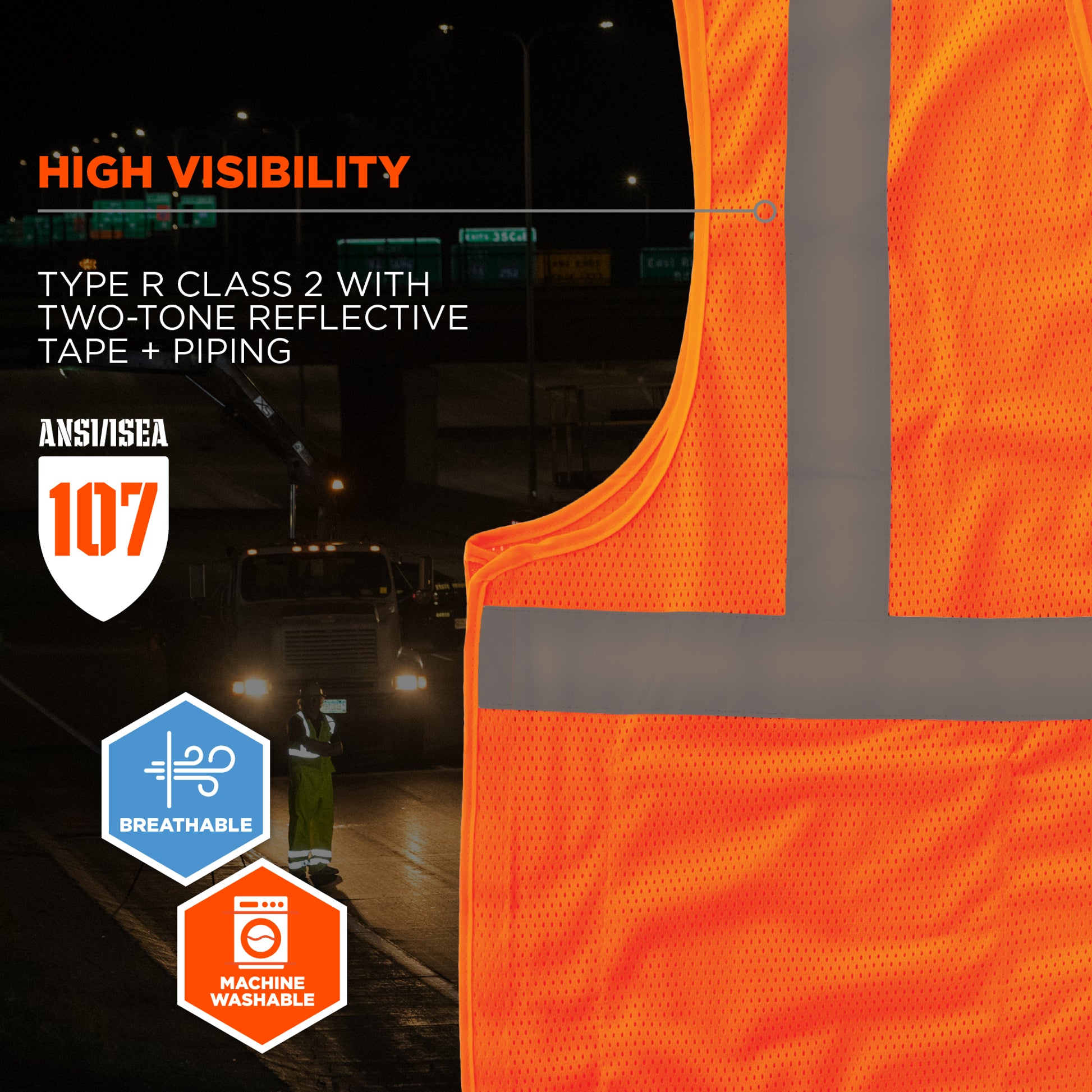 Ergodyne GloWear 8215BA Breakaway Mesh Hi-Vis Safety Vest - Type R, Class 2, Economy - Orange