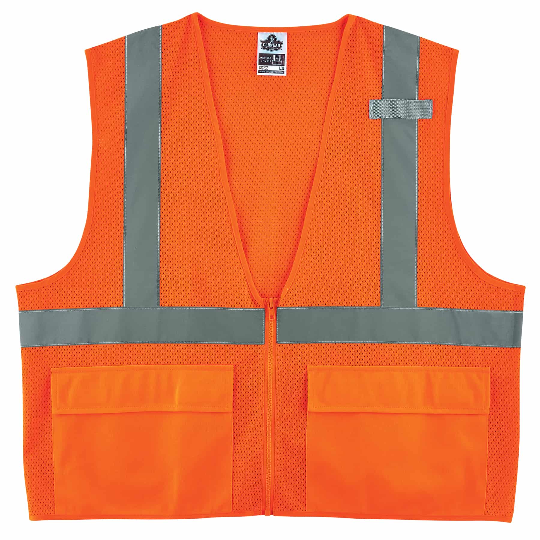 Ergodyne GloWear 8220Z Mesh Hi-Vis Safety Vest - Type, R Class 2, Zipper, Standard - Orange