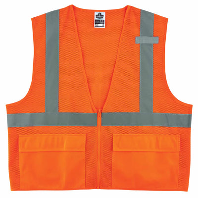 Ergodyne GloWear 8220Z Mesh Hi-Vis Safety Vest - Type, R Class 2, Zipper, Standard - Orange