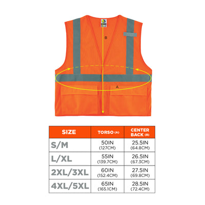 Ergodyne GloWear 8220HL Mesh Hi-Vis Safety Vest - Type R, Class 2, Hook & Loop, Standard - Orange