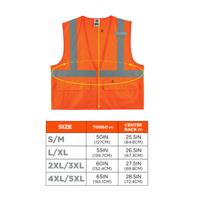 Ergodyne GloWear 8225Z Solid Hi-Vis Safety Vest - Type R, Class 2, Standard, Zipper - Orange