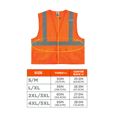 Ergodyne GloWear 8225HL Solid Hi-Vis Safety Vest - Type R, Class 2, Standard, Hook & Loop - Orange