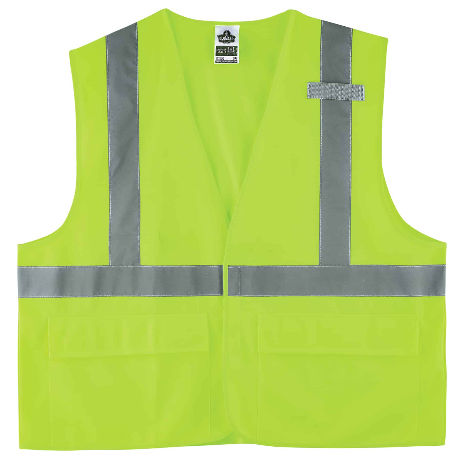 Ergodyne GloWear 8225HL Solid Hi-Vis Safety Vest - Type R, Class 2, Standard, Hook & Loop - Lime