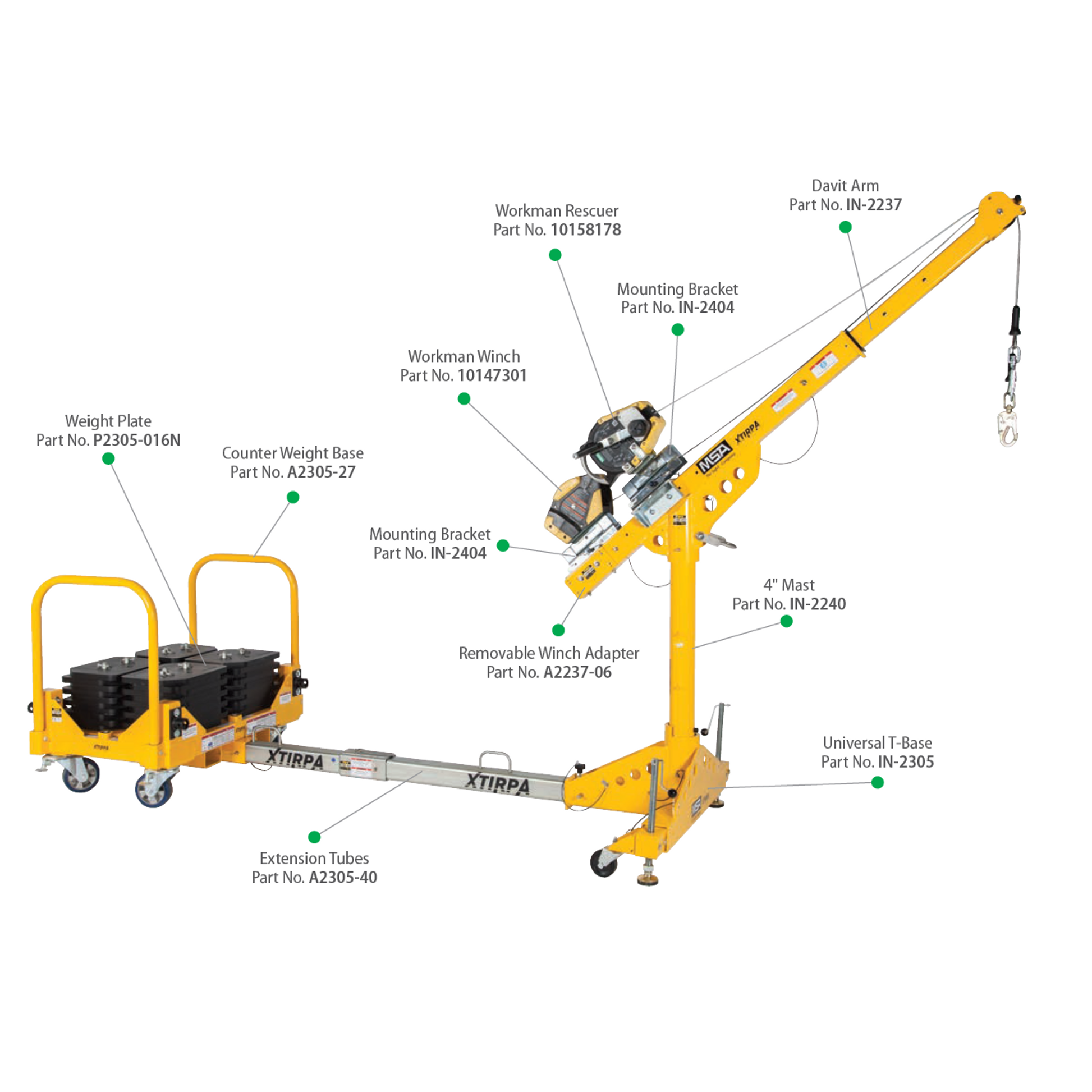 Xtirpa Counter Weighted Complete Confined Space Entry System w/ MSA Workman 50' SRL