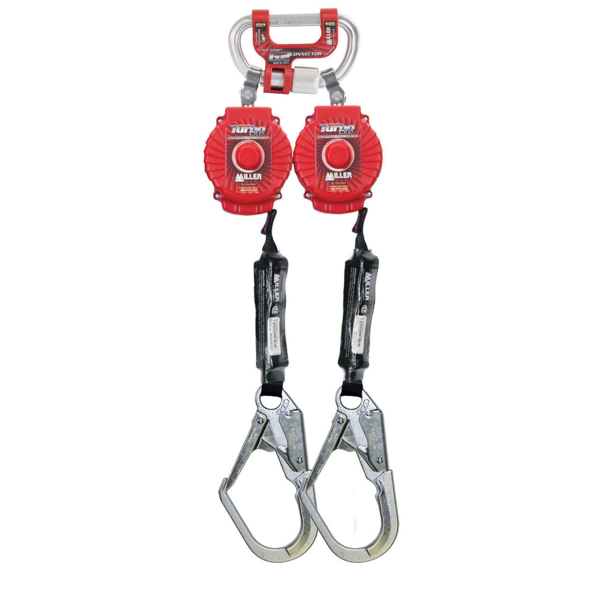 Miller 6 ft. Twin Turbo Personal Fall Limiter with G2 Connector & Steel Rebar Hooks - MFLC-4-Z7/6FT