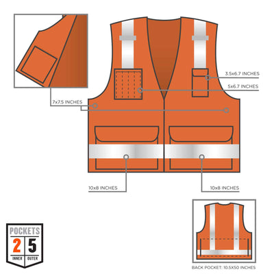 Ergodyne GloWear 8250Z Surveyors Vest - Type R, Class 2, Zipper - Orange