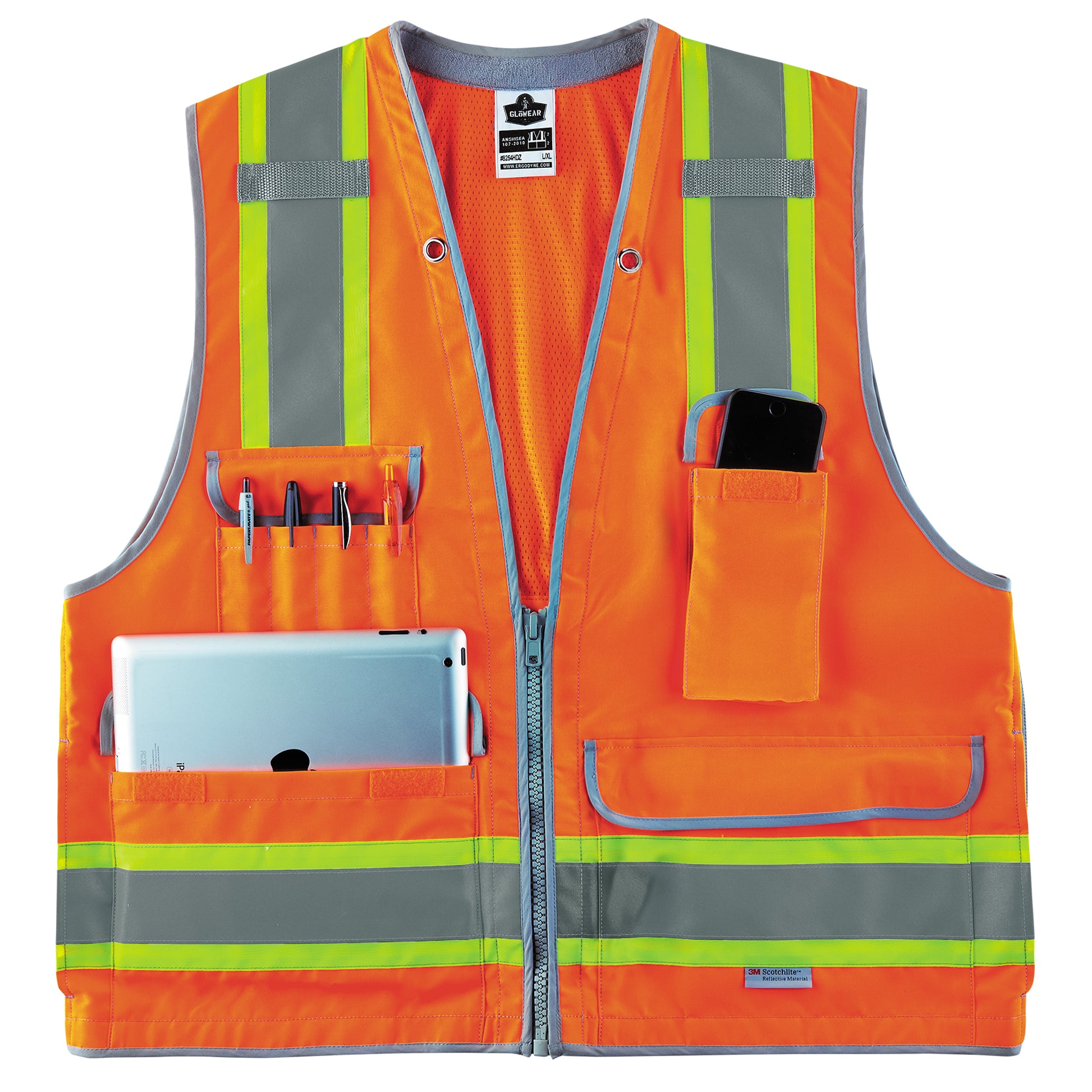 Ergodyne Glowear 8254HDZ Two-Tone Heavy-Duty Surveyors Vest - Type R, Class 2, Zipper - Orange