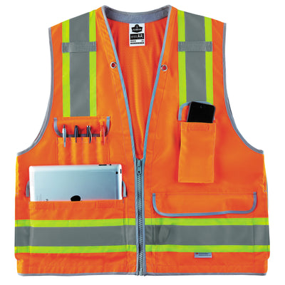 Ergodyne Glowear 8254HDZ Two-Tone Heavy-Duty Surveyors Vest - Type R, Class 2, Zipper - Orange